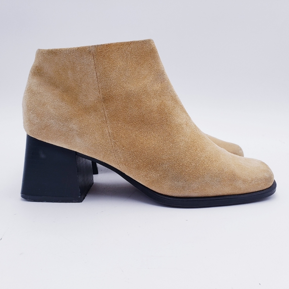 Vintage 90s‎ y2k Bratz Camel Tan Suede Chunky Heel Ankle Boots Booties 6.5